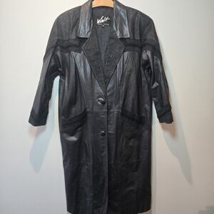 Winlit Vintage Leather Trench Coat Women's Medium Long Jacket